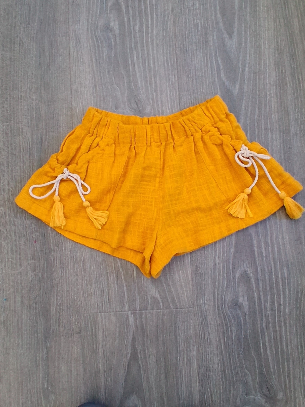 Free People Linen Pull On Shorts Mustard Tassel Pockets